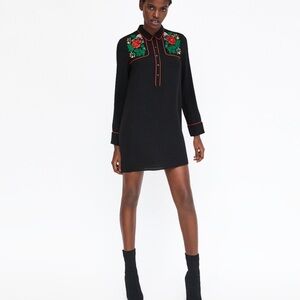 NWT ZARA SHIRT DRESS WITH FLORAL EMBROIDERY. Size XL